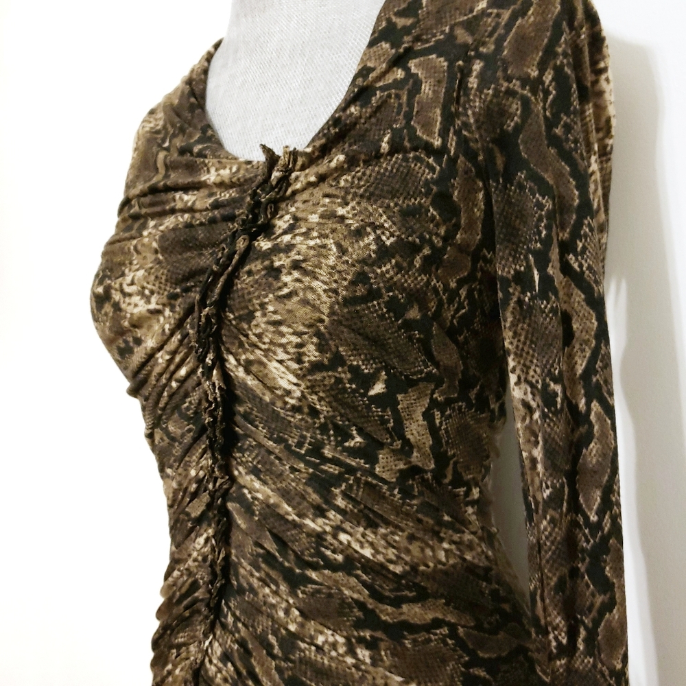 Kenneth Cole Long Sleeve Python Print Ruched Dress - image 4